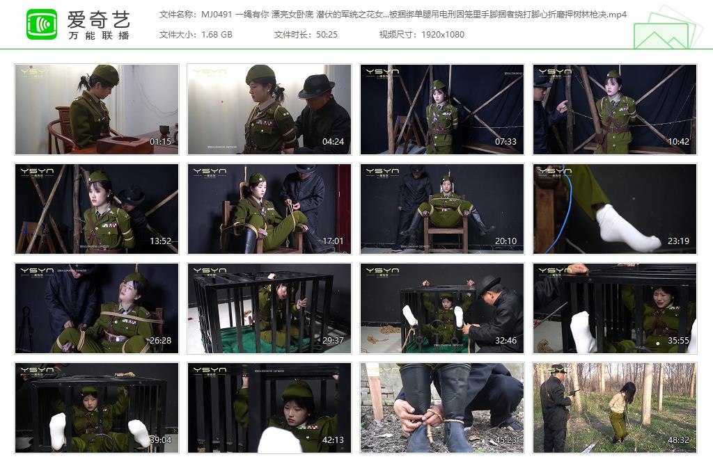 MJ0491 一绳有你 漂亮女卧底 潜伏的军统之花女卧底暴露后被捆绑单腿吊电刑因笼里手脚.jpg